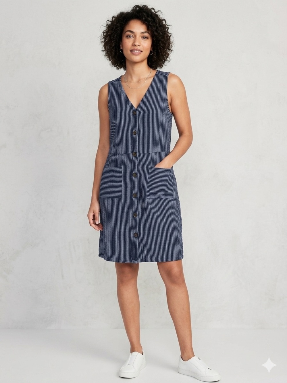 Old Navy Navy Striped Button-Front Midi Dress